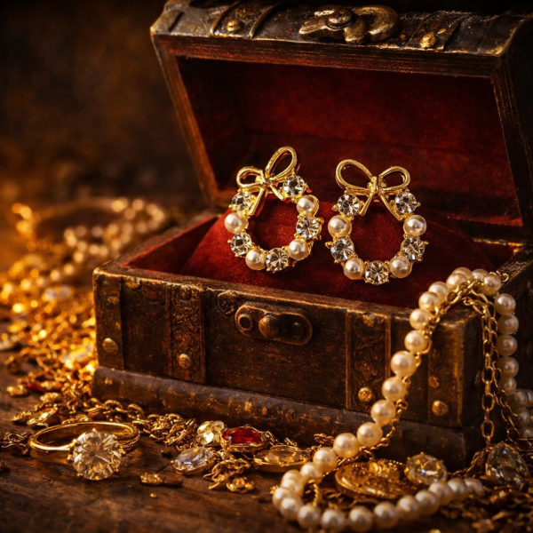 Golden Treasure Bow Earrings