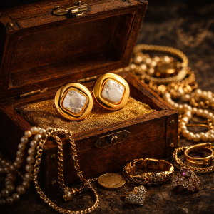 Golden Pearl Treasure Studs