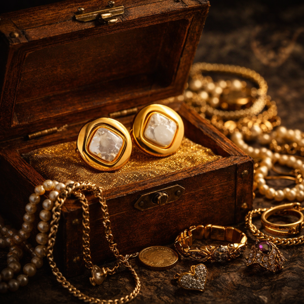 Golden Pearl Treasure Studs